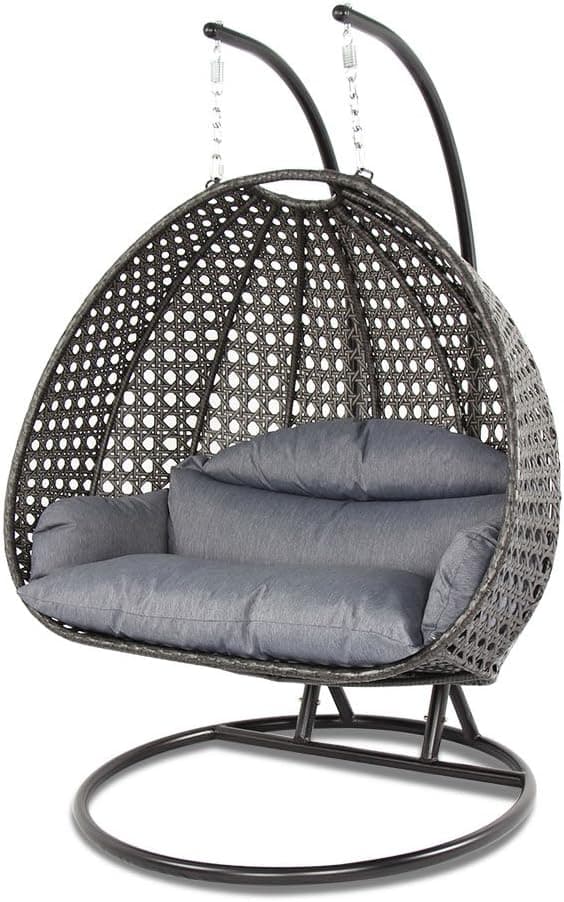 Island Gale Luxury 2 Person Outdoor, Patio, Hanging Wicker Swing Chair (X-Large-Plus, Charcoal Rattan/Charcoal Cushion)