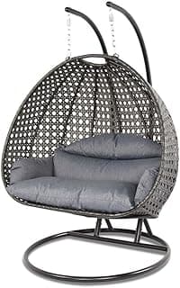 Island Gale Luxury 2 Person Outdoor, Patio, Hanging Wicker Swing Chair (X-Large-Plus, Charcoal Rattan/Charcoal Cushion)