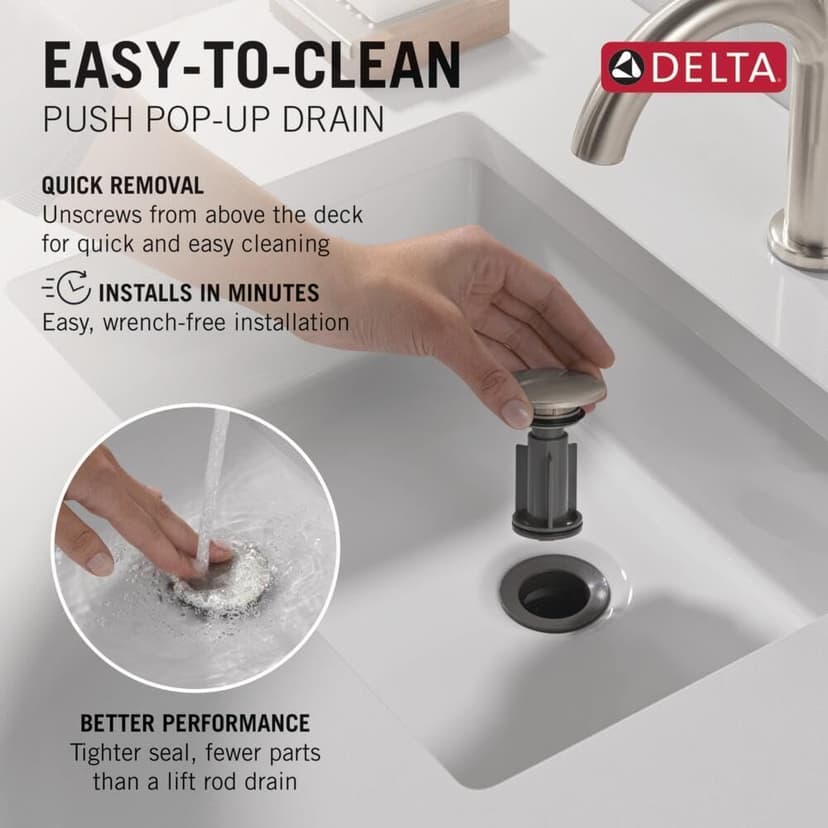 Delta Geist Brushed Nickel Bathroom Faucet 1 Hole, Single Hole Bathroom Sink Faucet for Vanity, Push-Pop Drain Assembly, SpotShield Brushed Nickel 15864LF-SP