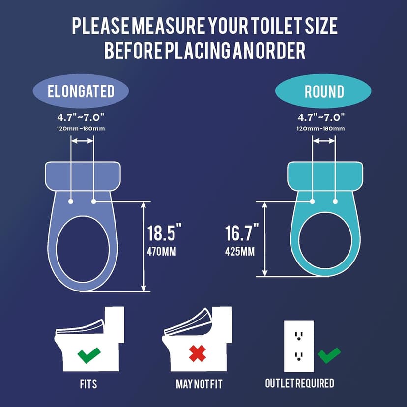 Upgrade Bidet Toilet Seat Elongated, Rear and Feminine Wash, Unlimited Warm Water, Heated Seat, Warm Air Drying, Soft Close Lid, Sense Seat, Smart Bidet Seat Elongated Requires Electricity