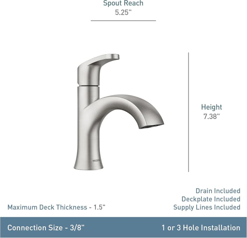 Moen Karis Chrome One-Handle Single Hole Bathroom Sink Faucet with Optional Deck Plate, 84346