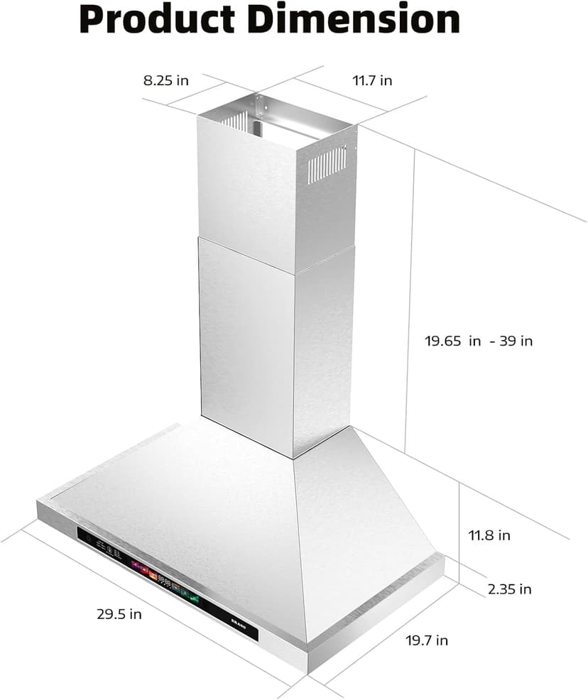 BRANO 30-inch Wall Mount Range Hood 900 CFM with Voice/Gesture/Touch Control, Stainless Steel Kitchen Hood Vent with 4 Speed Exhaust Fan, LED Adjustable Lights, Memory Mode