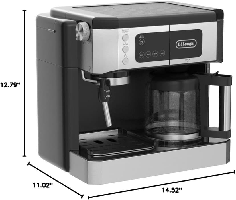 De’Longhi All-in-One Coffee and Espresso Maker Combo with Grinder, Milk Frother, Auto Timer & Dual Heating System – Espresso Machine & Drip Coffee Brewer – All-in-One Stainless Steel Barista Machine