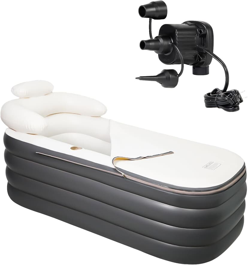 Inflatable Bathtub, Portable Bathtub Adult with Electric Air Pump, Freestanding Foldable Spa Tub with Backrest Cup Holder for Indoor Outdoor, Easy to Inflate＆Drain (Gray)