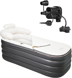 Inflatable Bathtub, Portable Bathtub Adult with Electric Air Pump, Freestanding Foldable Spa Tub with Backrest Cup Holder for Indoor Outdoor, Easy to Inflate＆Drain (Gray)