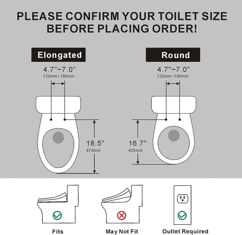 Bidet Toilet Seat Round, Unlimited Warm Water, Heated Toilet Seat, Warm Air Dryer, Rear and Feminine Washing, Soft Closed Toilet Lid, Night Light, Smart Toilet Seat with Bidet Requires Outlet