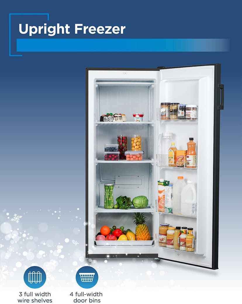 BLACK+DECKER 10 Cu. Ft. Upright Freezer, Stand Up Freezer with Mechanical Temperature Control, Freezer Upright with 3 Shelves and 4 Door Bins, Manual Defrost, R600a Refrigerant, BUF1000LB, Black