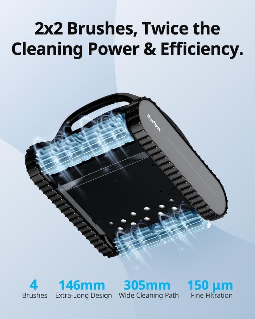 Beatbot AquaSense Cordless Robotic Pool Vacuum Cleaner - Intelligent Path Opimization, Cleans Floor, Walls, and Waterline - Suitable for Above & In-Ground Pools up to 2,260 sq.ft, Light Gray