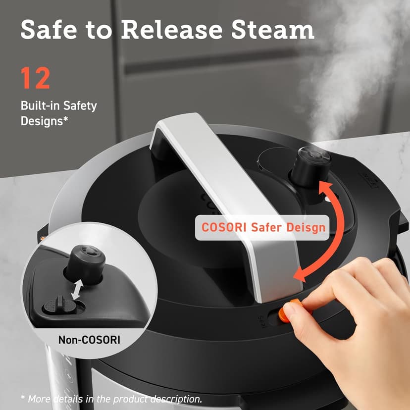 COSORI Pressure Cooker 6 qt, 9-in-1 Instant Multi Kitchen Appliances, Safer Venting Design, Rice Cooker, Slow Cooking Pot, Sous Vide, Saute Pot, 1100W, Stainless Steel