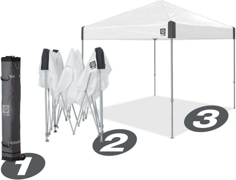 E-Z UP Ambassador Instant Pop Up Canopy Tent, 10' x 10', Roller Bag and 4 Piece Spike Set, Slate White
