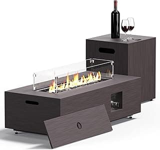 42” Rectangular Fire Pit Tables 2-Piece 50,000 BTU Outdoor Propane Gas Fire Pit with Wind Guard, Waterproof Cover, Lava Rocks for Outside Patio Backyard
