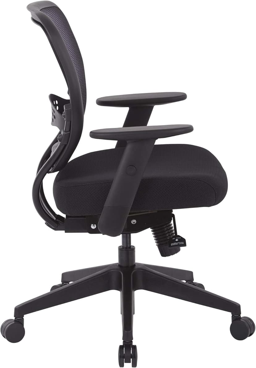 Space Seating AirGrid Back and Padded Mesh Seat, 2-to-1 Synchro Tilt Control, Adjustable Arms, Black