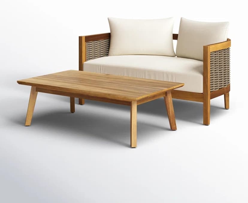 Merax 5-Piece Outdoor Acacia Wood Wicker Conversation Set with 3 Seater Sofa,Loveseat,2 Chairs and Coffetable for Backyard