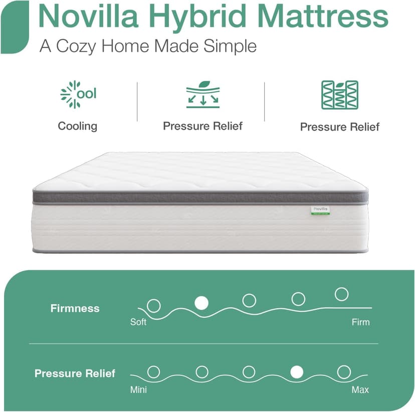 Novilla Twin Mattress, 10 Inch Twin Hybrid Mattress for Kids, Pocket Innerspring Pillow Top Mattresses for Motion Isolation, Pressure Relief & Edge Support,Soft Feel but Supportive