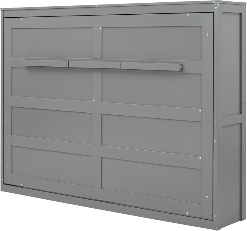 Merax Modern Farmhouse Solid Wood Murphy Cabinet Bed, No Box Spring Needed/Easy Assemble/Queen,Gray