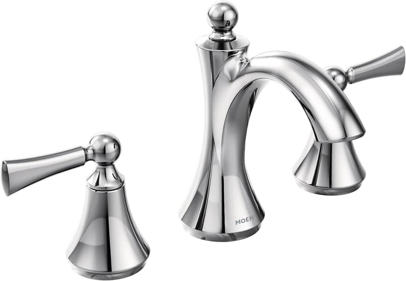 Moen Wynford Chrome Two-Handle Widespread High-Arc Bathroom Faucet with Lever Handles, Valve Required, T4520