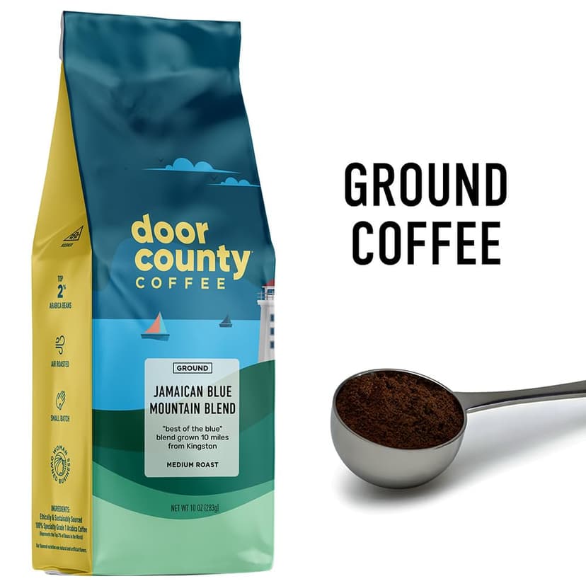 Door County Coffee Jamaican Blue Mountain Blend Non-Flavored - 10 oz Bag - Medium Roast - 100% Arabica - Jamaican Blue Mountain Blend