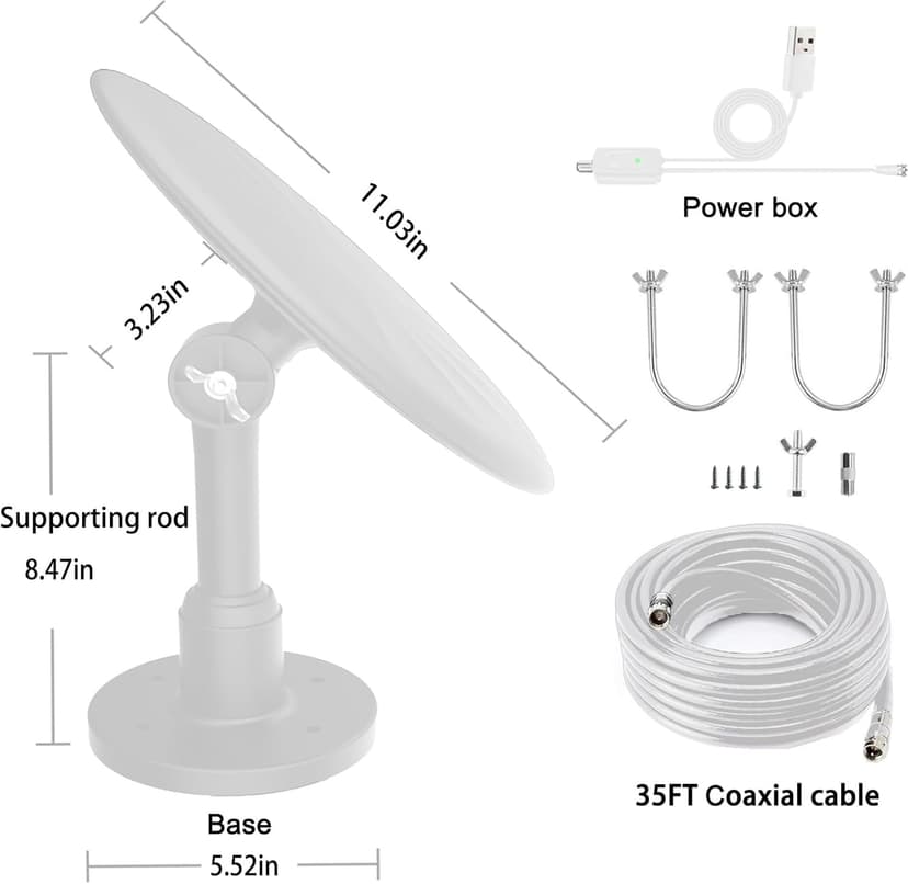 Outdoor TV Antenna for Smart TV, 720° Long Range Omni Directional Reception Digital HD Antenna Signal, with Super Signal Booster, 35ft HDTV Cable, for Attic/Camping/RV/Boat, 2025 Latest (WHITE-02)