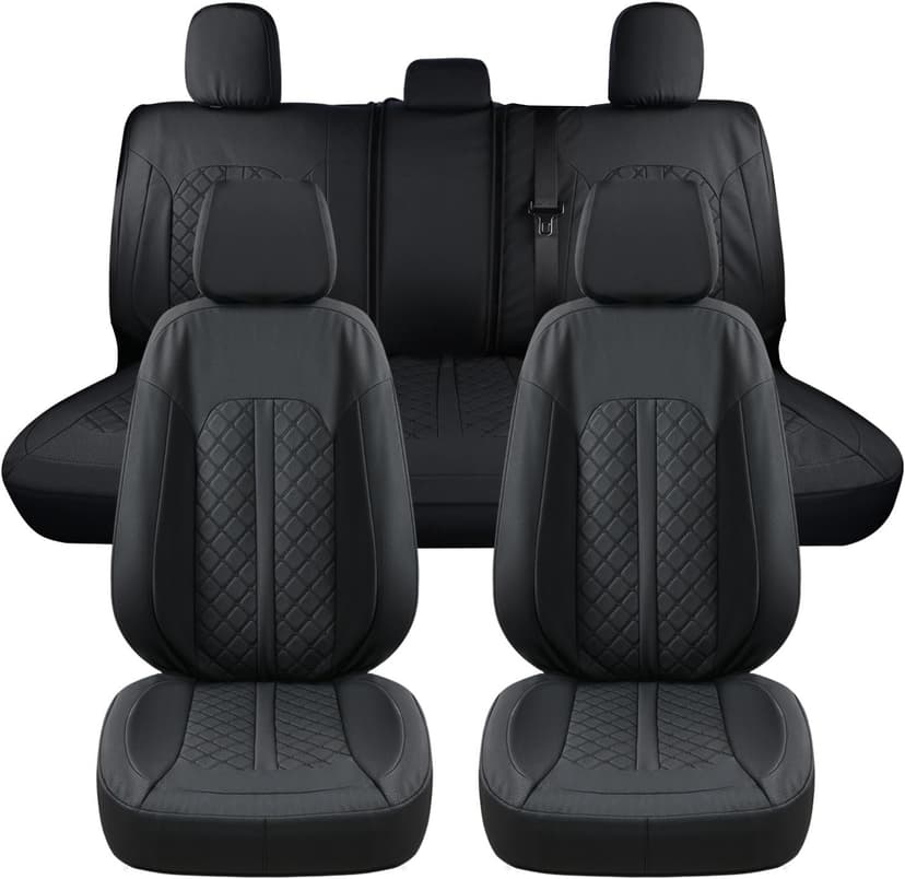 Truckiipa F150 Seat Covers Full Set Leather Waterproof Car Seat Cover Seat Protector Custom Fit for 2015-2024 Ford F150 SuperCrew, 2017-2024 F250 F350 F450 Super Duty Crew Cab, Full Set, Black