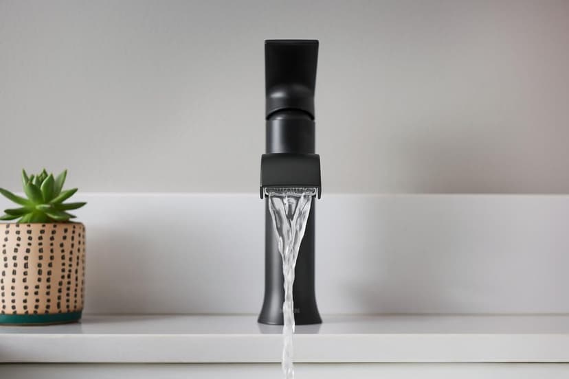 Moen Genta LX Matte Black One-Handle Modern Bathroom Sink Faucet with Optional Deckplate and Low-Arc Spout for Bath Countertop, 6702BL