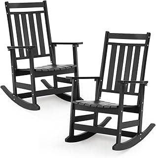 Oversized Outdoor Rocking Chairs Set of 2,All Weather Rocker Chair with More Comfortable Seat Panel for Porch Patio Outside(Black)