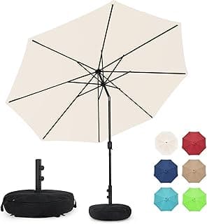 Sundale Outdoor 9FT Patio Umbrella with Sand Bag Umbrella Base, Outdoor Umbrella with Tilt and Crank, Beige