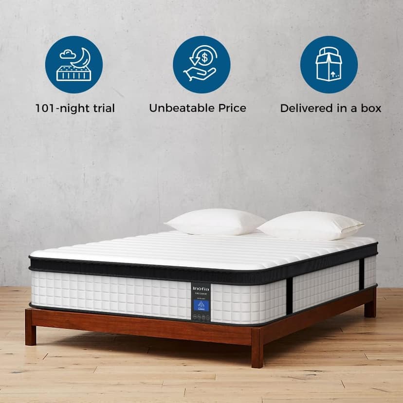 Inofia Twin Mattress, 10 Inch Hybrid Innerspring Single Mattress Cool Twin Bed Supportive & Pressure Relief, Breathable Soft Knitted Fabric Cover, Medium Firmness