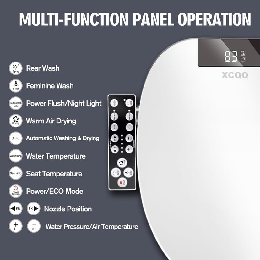 Bidet Toilet Seat Round, Unlimited Warm Water, Heated Toilet Seat, Warm Air Dryer, Rear and Feminine Washing, Soft Closed Toilet Lid, Night Light, Smart Toilet Seat with Bidet Requires Outlet