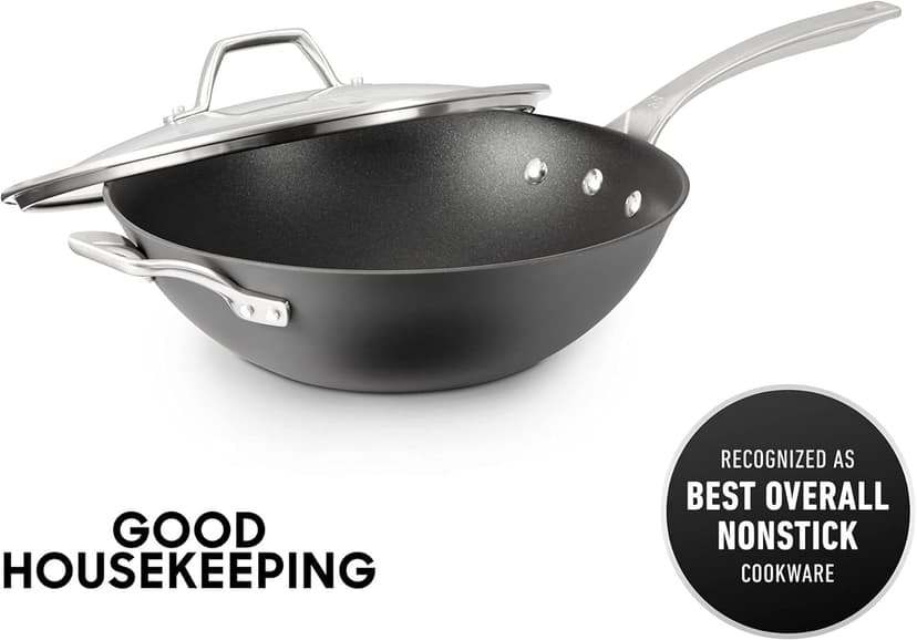 Calphalon Signature Hard-Anodized Nonstick Wok, 12", Flat-Bottom, Oven-Safe, PFOA-Free, Black