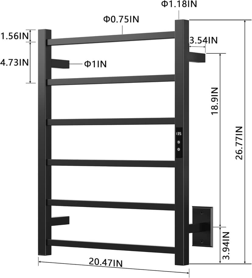 Towel Warmer Rack with 24hr Timer, Matte Black Heated Towel Rack for Bathroom, Plug-in/Hardwired, Wall Mounted 6-Bar Electric Towel Warmer with Temperature Control
