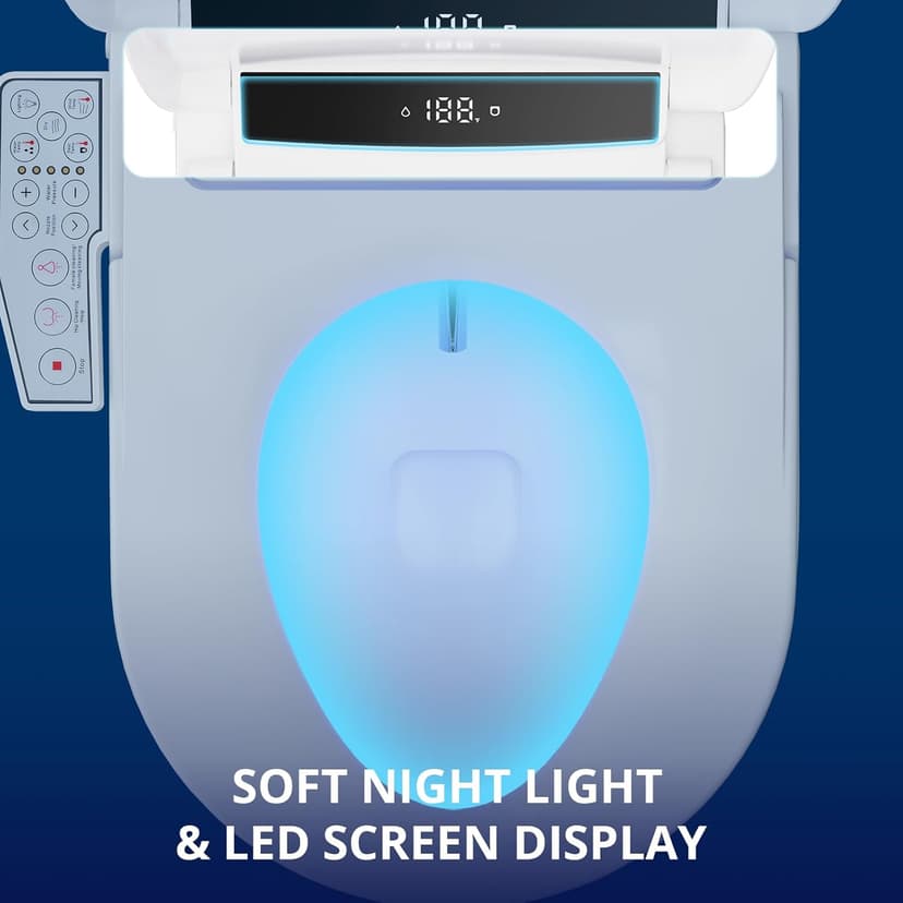 Electric Smart Bidet Toilet Seat Elongated with 4 Water Modes, Heated Toilet Seat with Instant Warm Water and Warm Dryer, Night Light, Slow Close Lid, LED Display, Side Arm Control (Round)