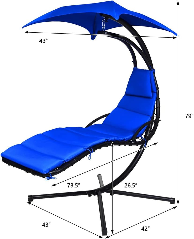 Giantex Hanging Chaise Lounger Chair, Arc Stand Porch Swing Chair w/Canopy, Cushion Built-in Pillow, Outdoor Freestanding Swing Hammock Chair for Patio Poolside Backyard Garden (Navy)