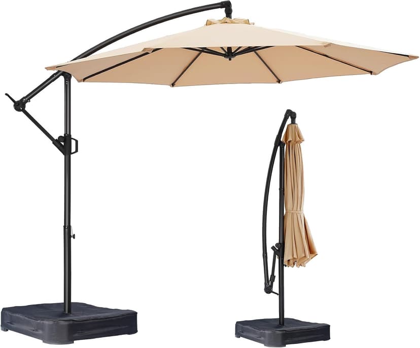 10ft Offset Patio Umbrella with Base Included, Cantilever Offset Hanging Patio Outdoor Market Umbrella UPF50+ UV Protection with Easy Tilt and Crank for Pool Deck and Garden