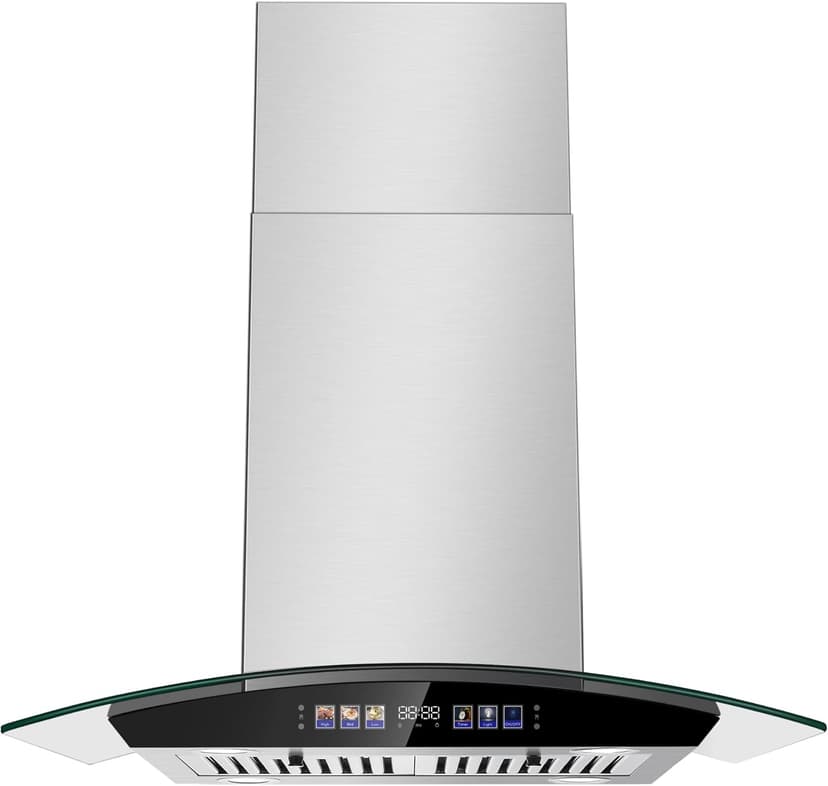 Island Range Hood 30 Inch 700 CFM Ceiling Mount Kitchen Vent Hood Tempered Glass with Color Gesture Sensing & Touch Control, 3 Speed Fan, 4 LED Lights, Permanent Filters