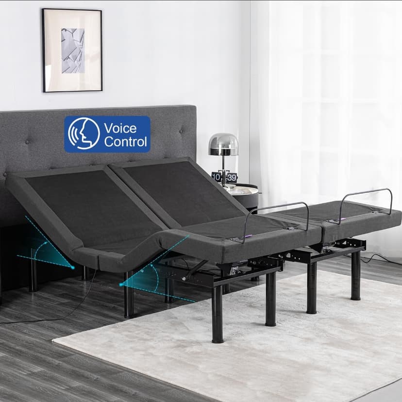 Split King Adjustable Bed Frame with Mattress, 14 Inch Grey Gel Memory Foam Medium-Firm Mattress in Box, Updated Adjustable Bed Base with Thickened Form Frame, Massage, Wireless Remote Smart Bed