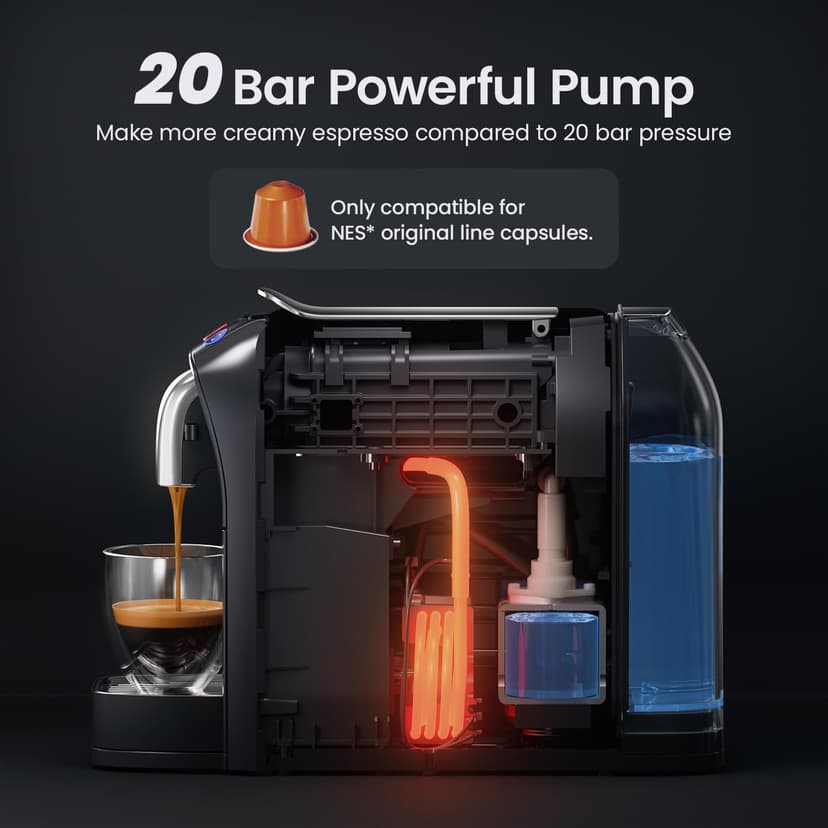 Espresso Capsule Machine Single Serve Coffee Maker Compatible with N Original Pods - 20Bar Barista Pump for Home Espresso & Lungo, Kitchen, Office
