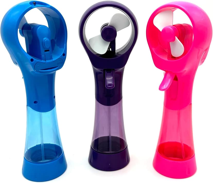 3 Pack Elite Battery Powered Handheld Water Misting Fans Personal Outdoor Cooling Fan (Blue/Purple/Pink)