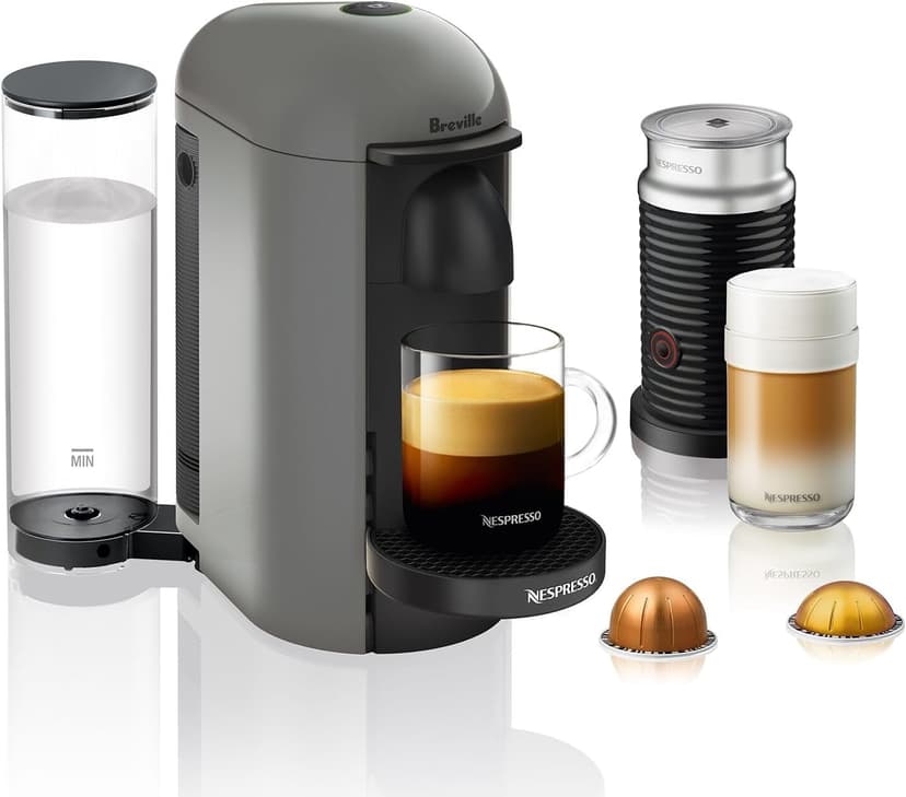 Nespresso Vertuo Plus Deluxe Coffee and Espresso Maker by Breville, Titan with Aeroccino Milk Frother