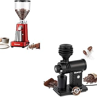 Huanyu Flat Burr Coffee Grinder with 19 Grinding Settings Large Capacity 35oz Red and Huanyu Electric Coffee Grinder with 10-Position Grind Selector for Home Use Black Bundle