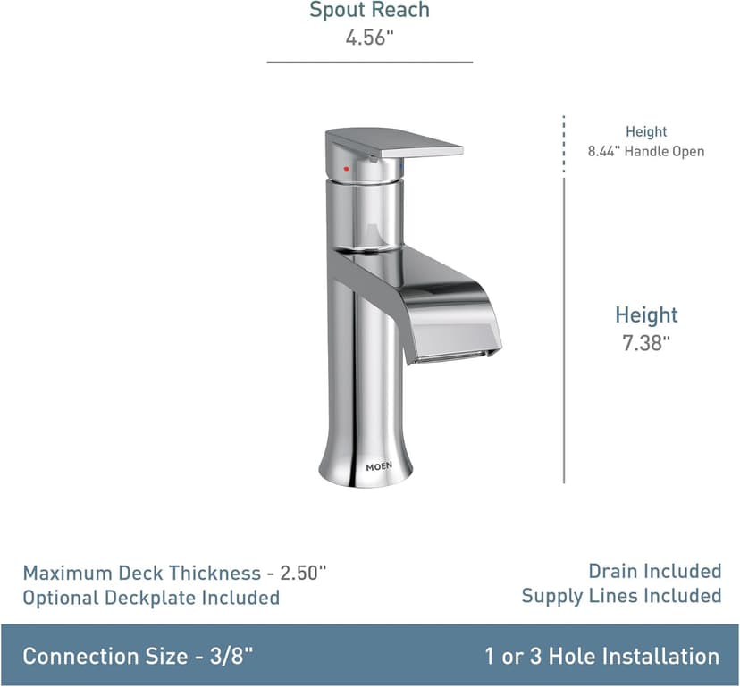 Moen 6702BN Genta LX One Handle Single Hole Modern Bathroom Sink Faucet with Optional Deckplate, Brushed Nickel