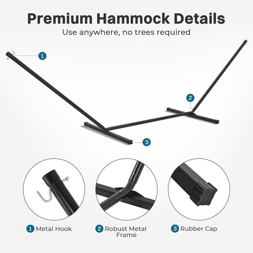 SUPERJARE Hammock with Stand, 2 Person Quilted Outdoor Hammock, Detachable Pillow & Bamboo Spreaders, Portable Hammock with Carrying Bag, Heavy Duty Stand, Perfect for Outside, Patio, Dark Cyan