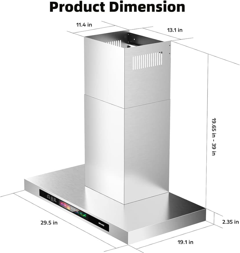 BRANO 30 Inch Wall Mount Range Hood 900 CFM with Voice/Gesture/Touch Control, Stainless Stee Ducted Kitchen Hood Vent with 4 Speed Exhaust Fan, Memory Mode, Adjustable Lights