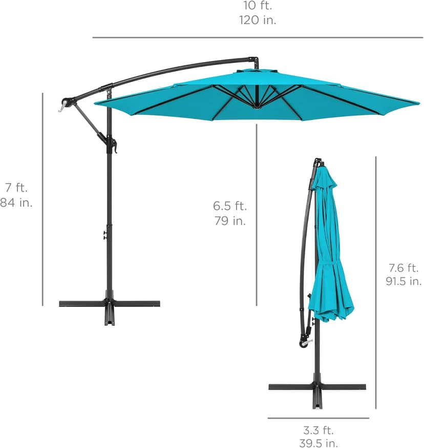 Best Choice Products 10ft Offset Hanging Market Patio Umbrella w/Easy Tilt Adjustment, Polyester Shade, 8 Ribs for Backyard, Poolside, Lawn and Garden