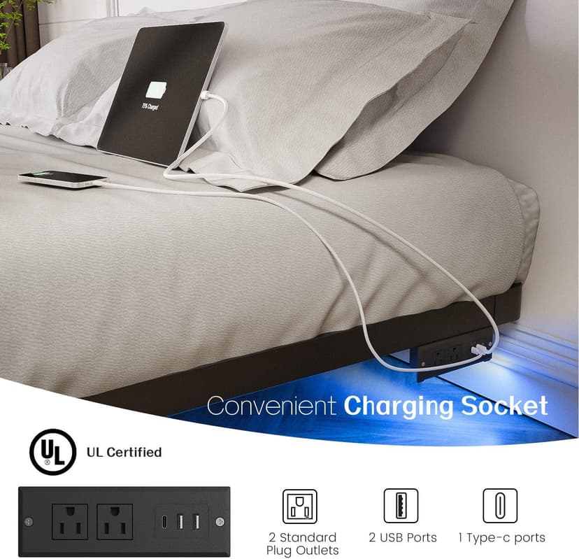 OLEVS Floating Bed Frame Full Size with Smart LED Lights and Charging Station - Modern Metal Platform Bed, Easy Assembly No Box Spring Needed