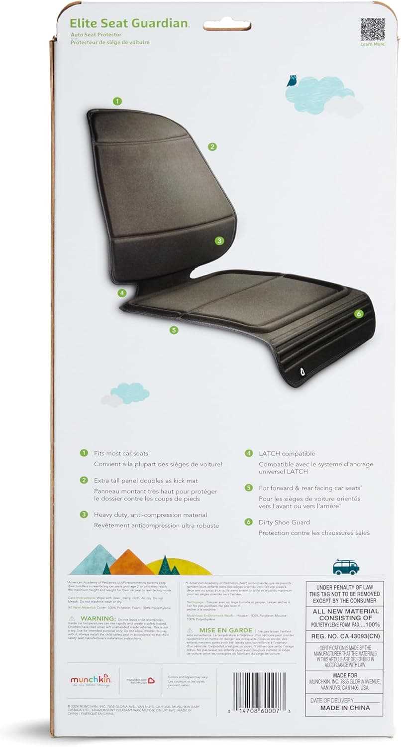 Munchkin Child Car Seat Protector, Elite Seat Guardian with Grime Guard Fabric, Dark Grey