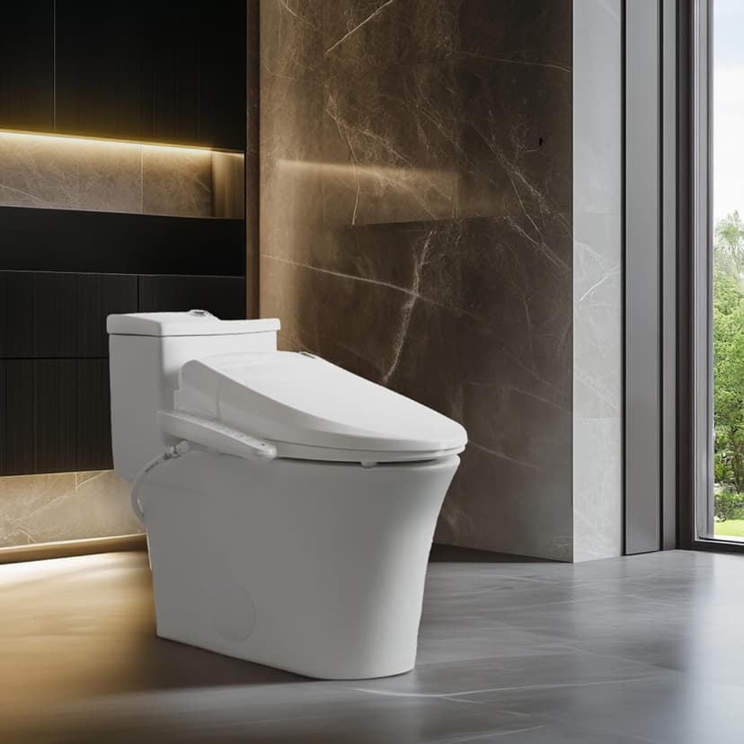 SmartBidet SB-2000WE Electric Bidet Toilet Seat with Heated Seating, Warm Air Dryer, Temperature Control Wash, and Control Panel, Elongated Seating