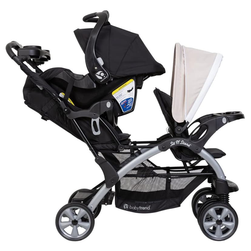 Baby Trend Infant and Toddler Double Stroller & Car Seat Combo, 2 Pc Set, Khaki - Portable and Lightweight Stroller Duo and Car Seat Travel System Tandem