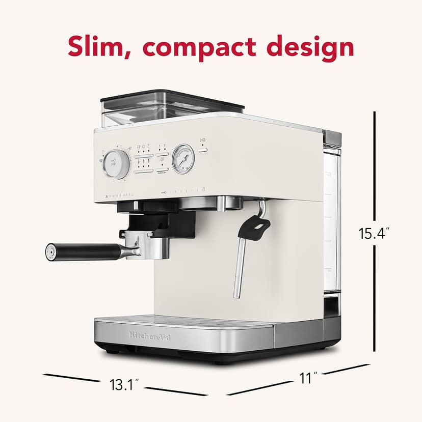 KitchenAid Semi Automatic Espresso Machine with Burr Grinder, KES6551, Porcelain White