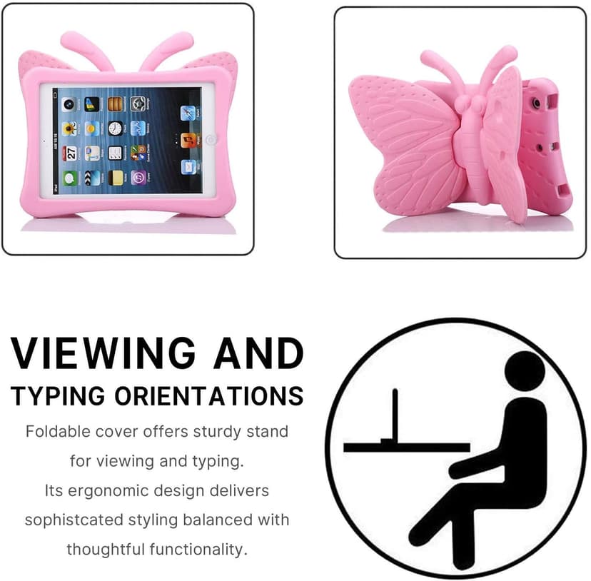 iPad 7 8 10.2 9 3D Cute Butterfly Case for Kids Light Weight EVA Stand Shockproof Rugged Heavy Duty Kids Friendly iPad Cover for Girls iPad 10.2 iPad 7th 8th 9th (Pink)