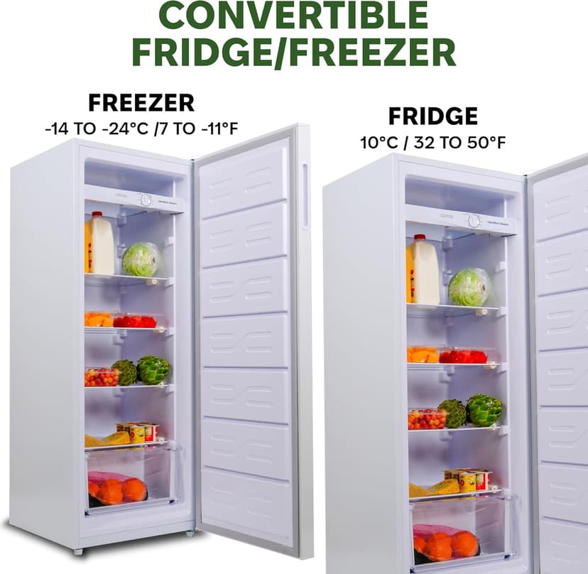 Hamilton Beach HBFRF6892-WHITE HBFRF6892 Upright Convertible Fridge/Freezer-Reversible Door-Removable Glass Shelves-Adjustable Controls-6.8 cu ft, White